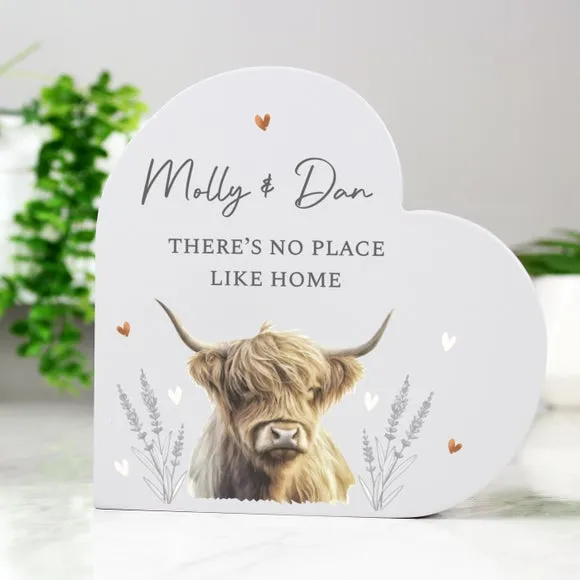 Personalised Highland Cow Wooden Heart Ornament 4