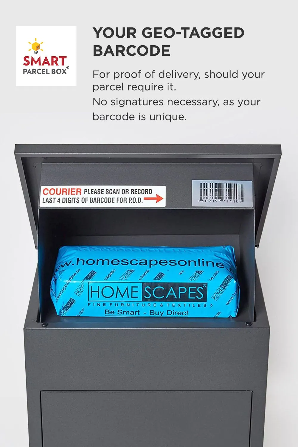 Homescapes Smart Parcel Box® Medium Front Access Secure Delivery Box in Grey 6