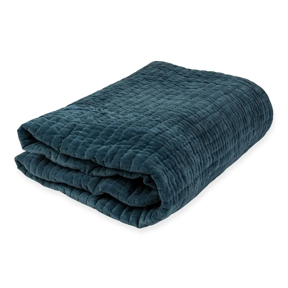 Heal's Velvet Kantha Bedspread Blue 140 x 200cm 3