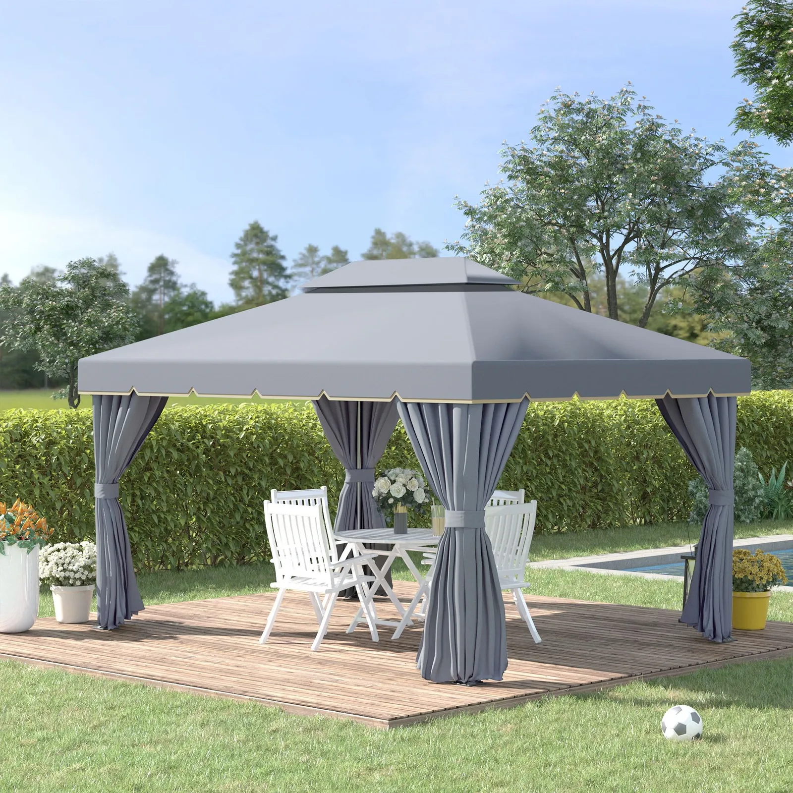 OUTSUNNY 3m x 4m Aluminium Gazebo Canopy Patio Marquee Party Tent in Grey