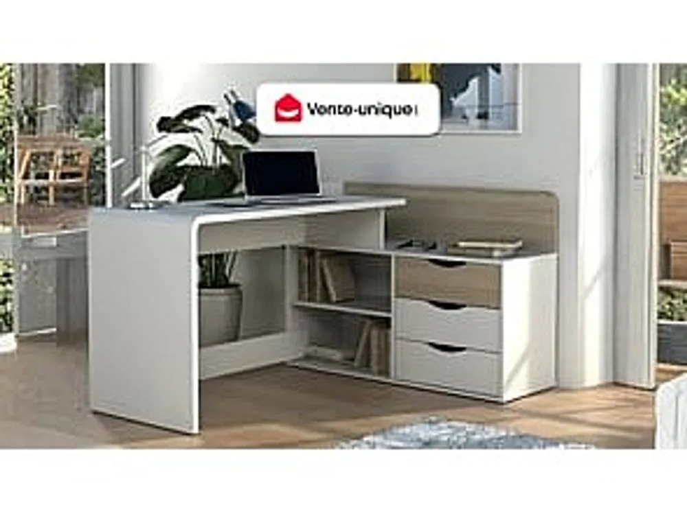 Vente-unique Corner Desk - MDF - 3 Drawers & 2 Open Compartments - White & Oak in Light Oak 4