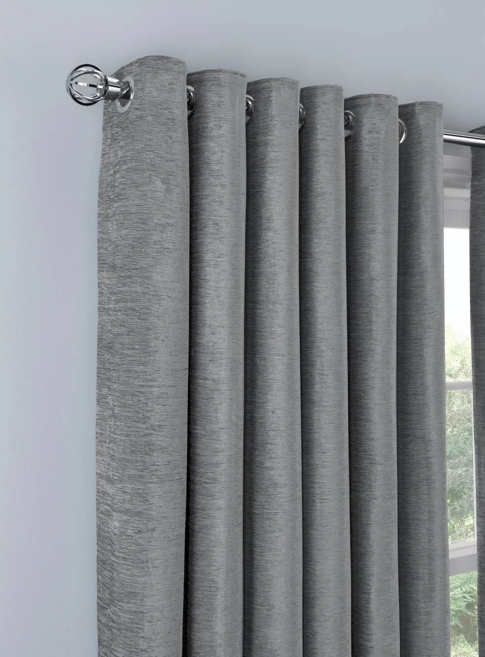 Smart Living Luxury Chenille Eyelet Lined Curtains - 2 Panels in Silver 6