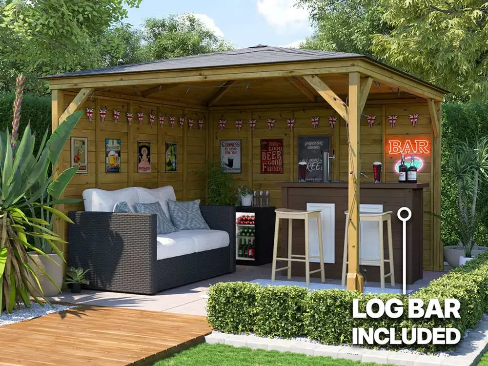 Dunster House Garden Bar Gazebo Heavy Duty with Log Bar 3m x 3m - Utopia in Brown 2