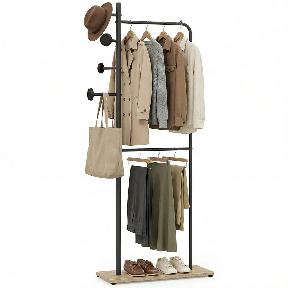 Costway Double Rods Clothes Hanging Rack in Black