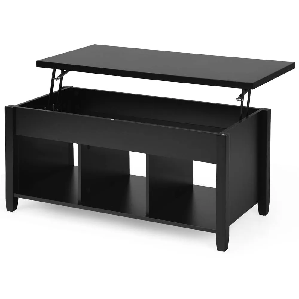 Costway Lift Top Coffee Table Modern Wooden Lift Top Dining Cocktail Table Living Room in Black