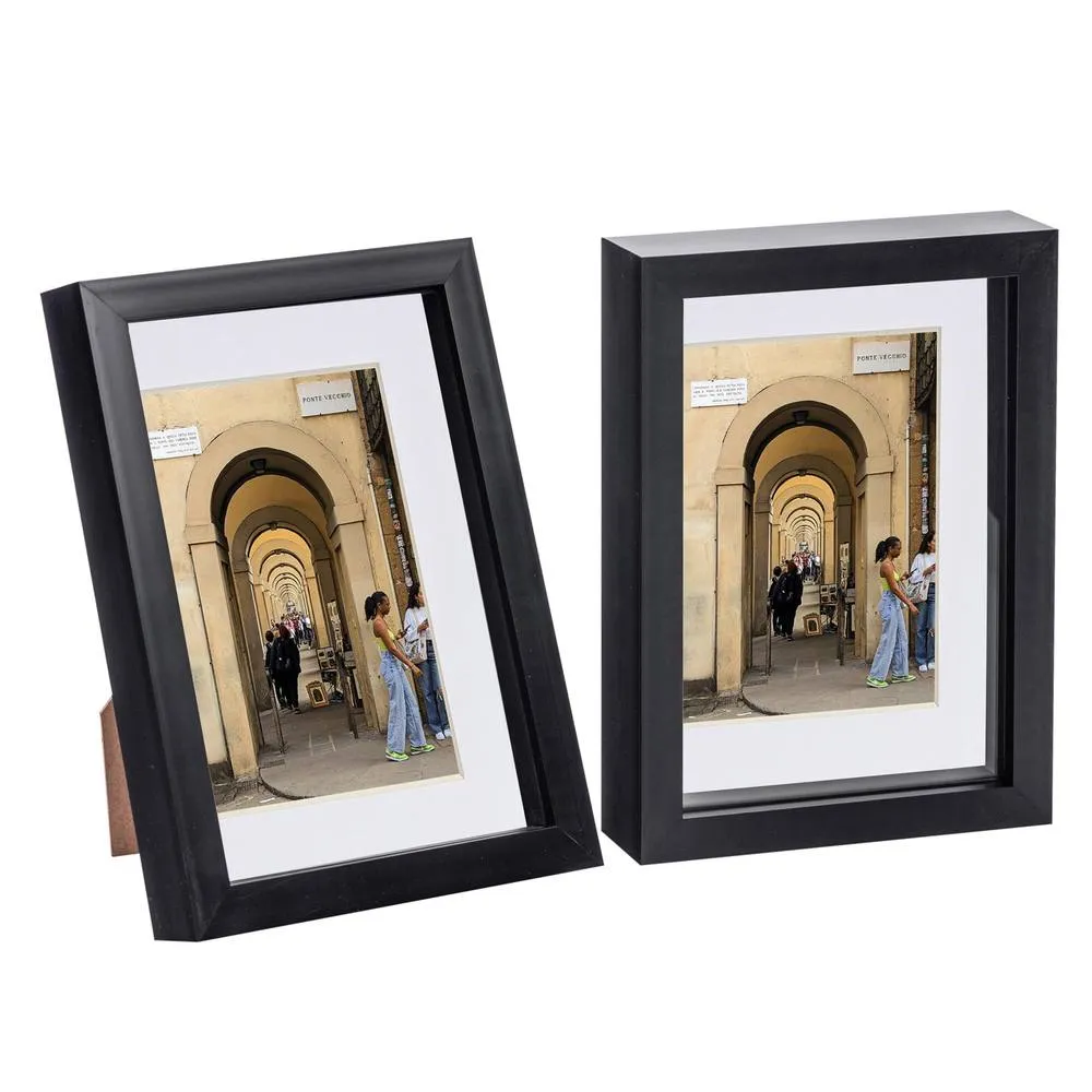 Nicola Spring 3D Box Photo Frames with 4" x 6" Mounts - A5 (6" x 8") - White Mount - Pack of 2 in Black 1