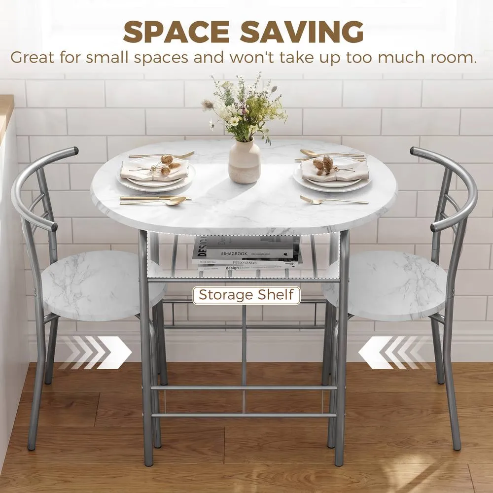 HOMCOM Breakfast Bar Table & Stools Set, Dining Room Set with Shelf in White 5