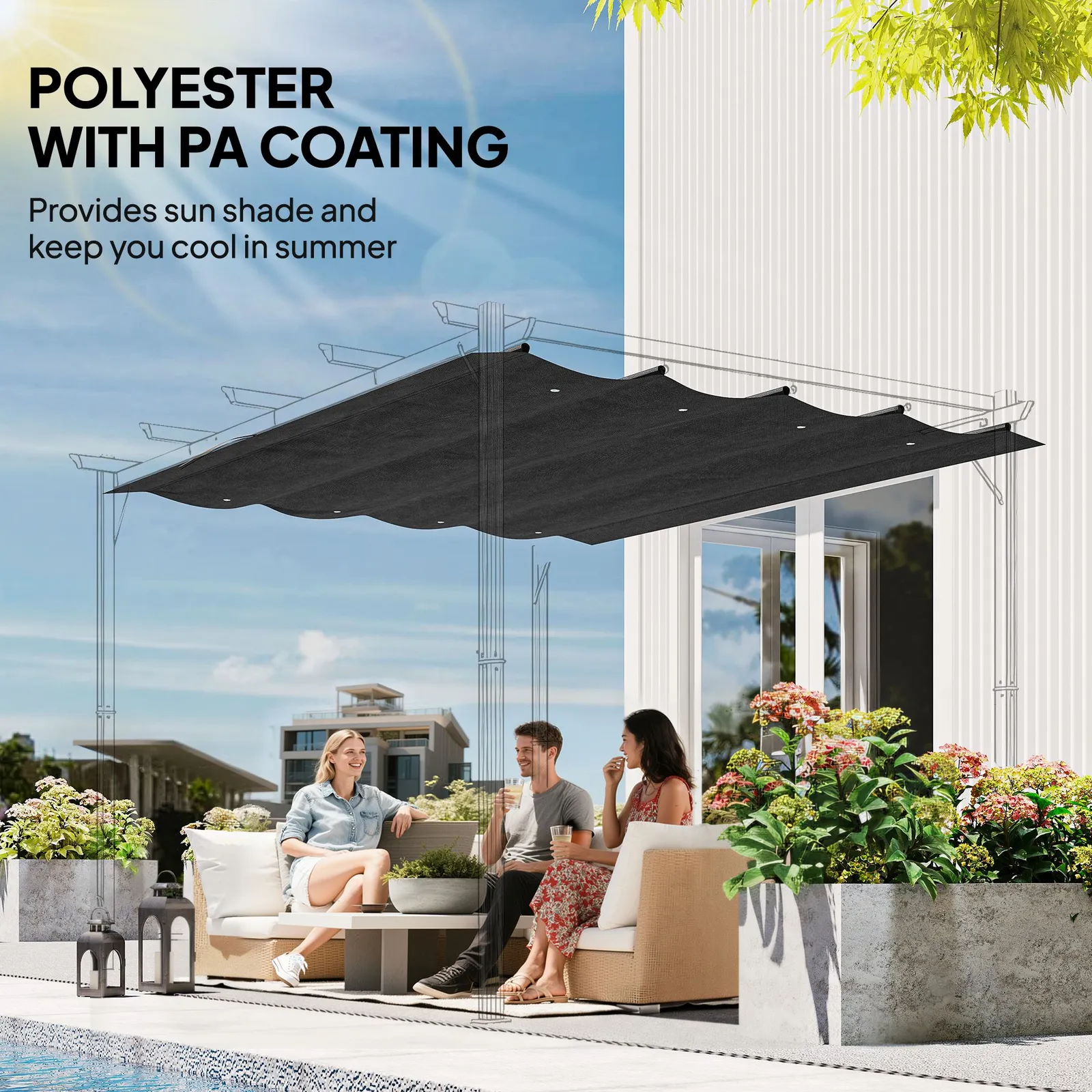 OUTSUNNY 2.86 x 2.45 m Pergola Cover Replacement for 3x2 m Frame in Dark Grey 5