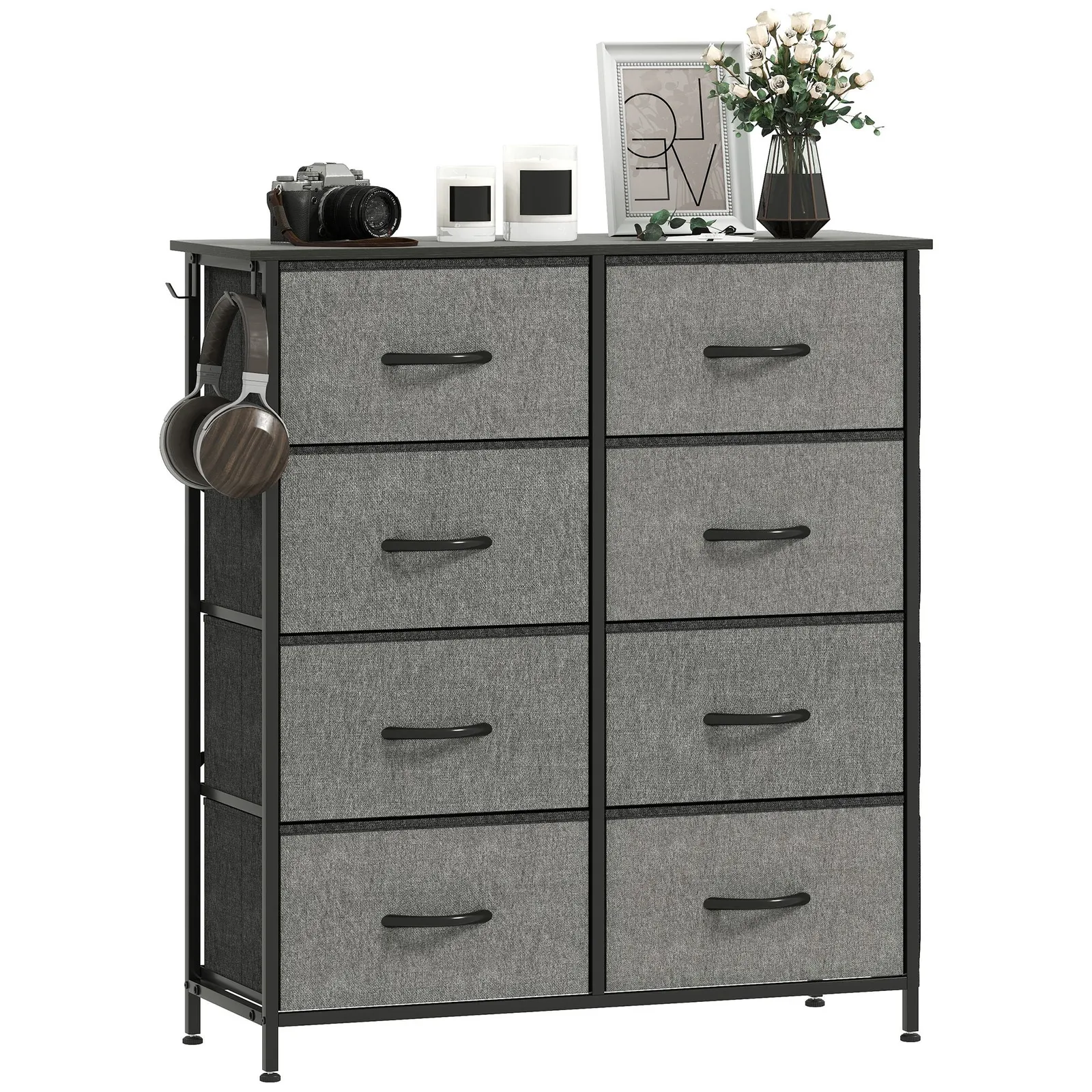 HOMCOM Fabric Chest of Drawers, Drawer Dresser for Bedroom in Dark Grey 2