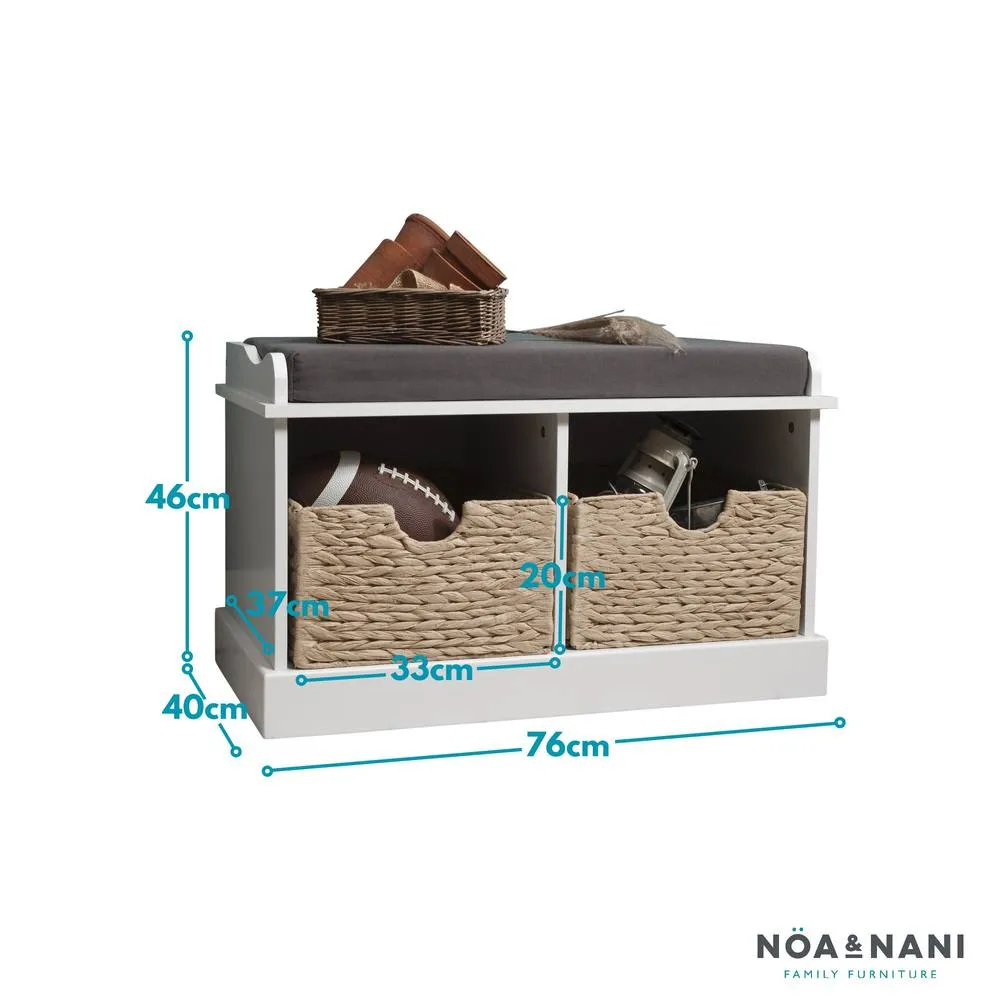 Nöa and Nani Stockholm Storage Bench with 2 Brown Baskets in White 4