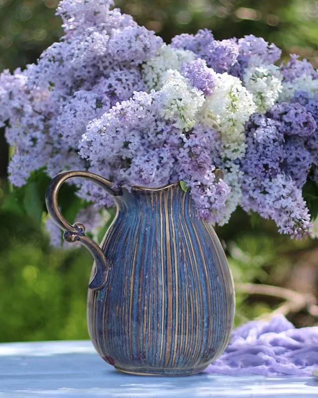 Dibor Aegean Blue Fluted Ceramic Decoration Pitcher Jug Vase