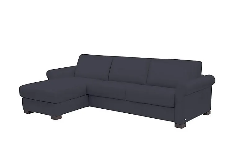 Alcova 3 Seater Leather Sofa Bed and Storage Left Hand Facing Chaise with Scroll Arms - Torello Blu