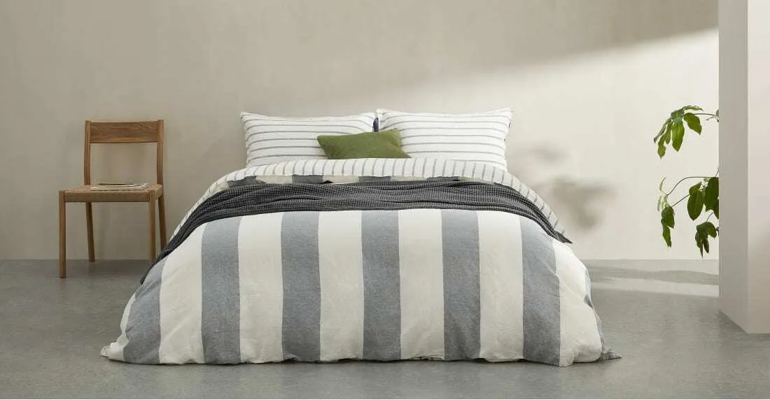 Kelsey Linen/Cotton  Stripe Duvet Cover + 2 Pillowcases, King, Iron Grey