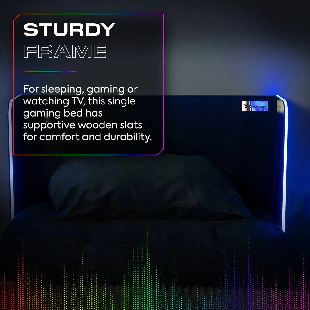 X Rocker Electra Single Bed with Trundle Drawers Storage, LED Lights & Mattress in Black 5