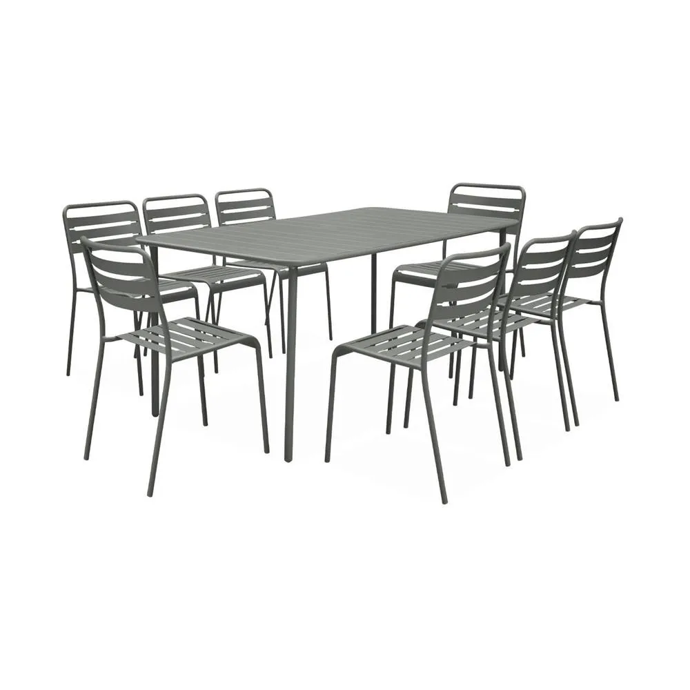 sweeek 8-seater metal garden table with 8 chairs in Khaki 2
