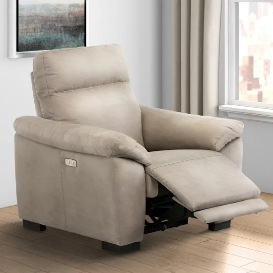 Farrow Fabric Electric Recliner Armchair In Natural