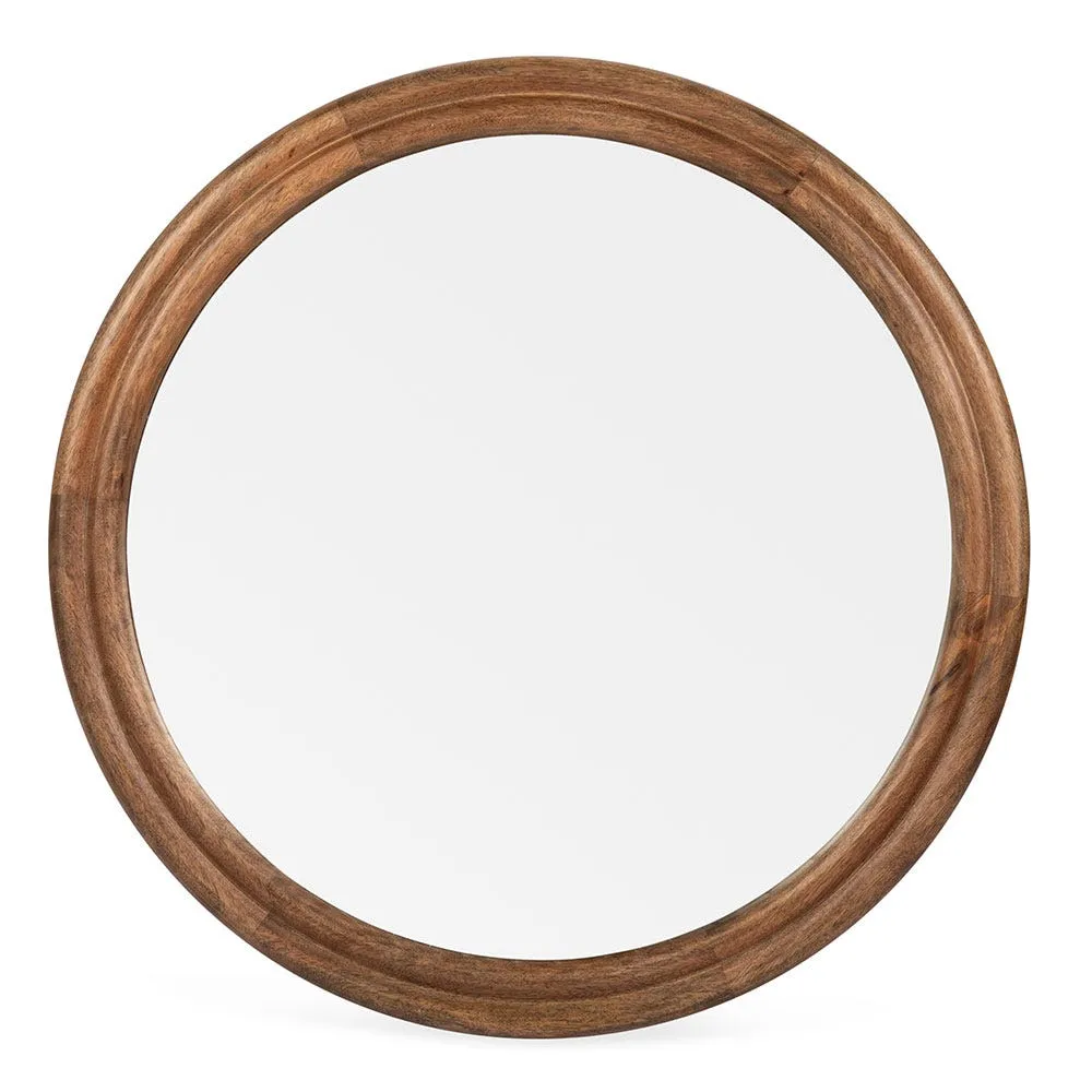 Heal's Genoa Round Wooden Wall Mirror Walnut Finish 80cm 2