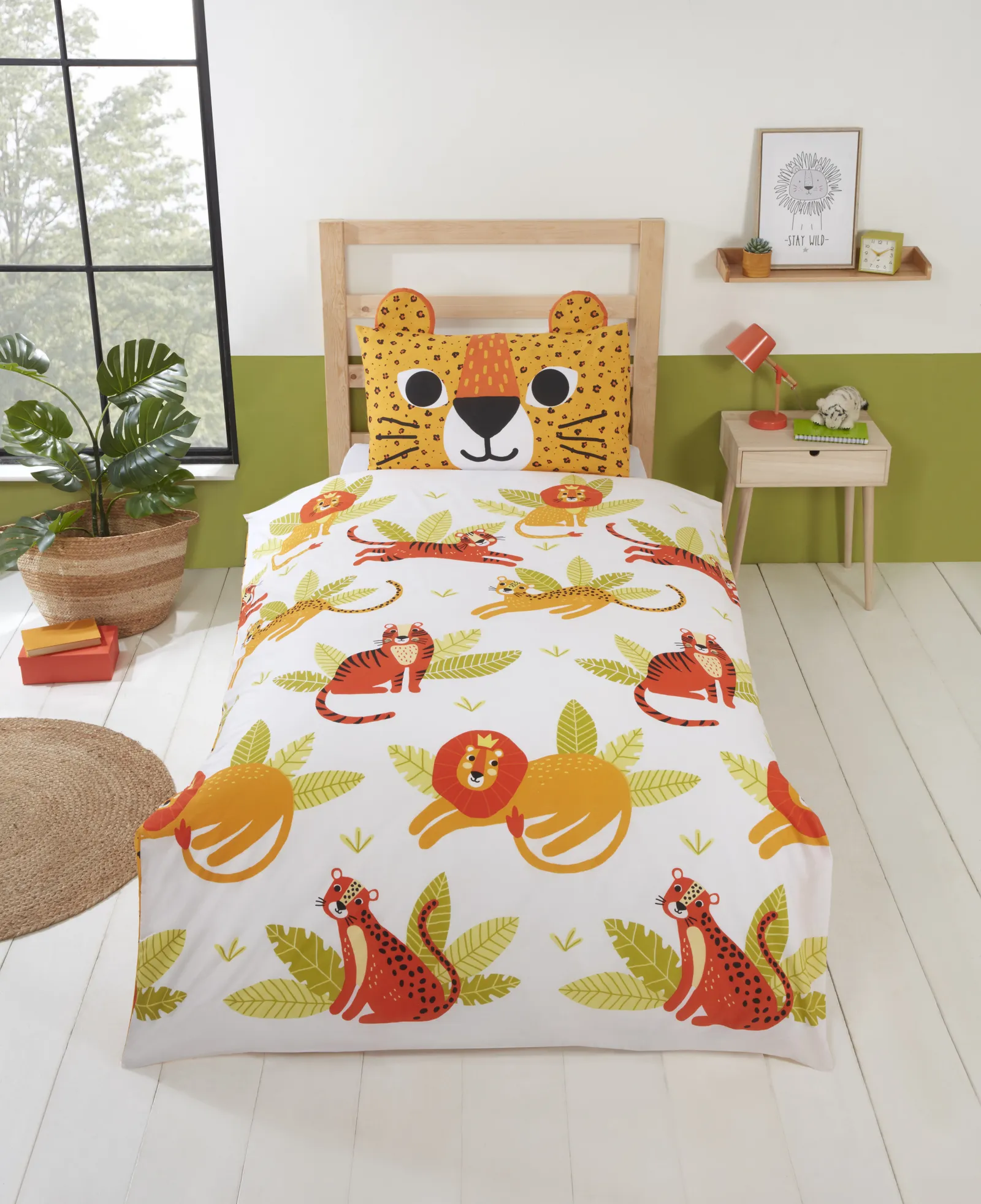 Rapport Home Wild Cats Polycotton Duvet Cover Set With Pillowcase in Orange
