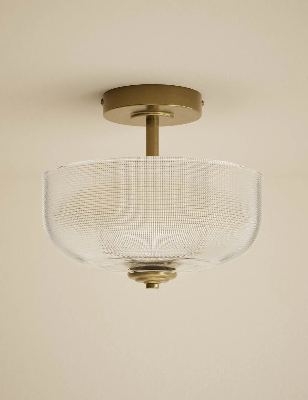 M&S Reeded Glass Ceiling Light Antique Brass