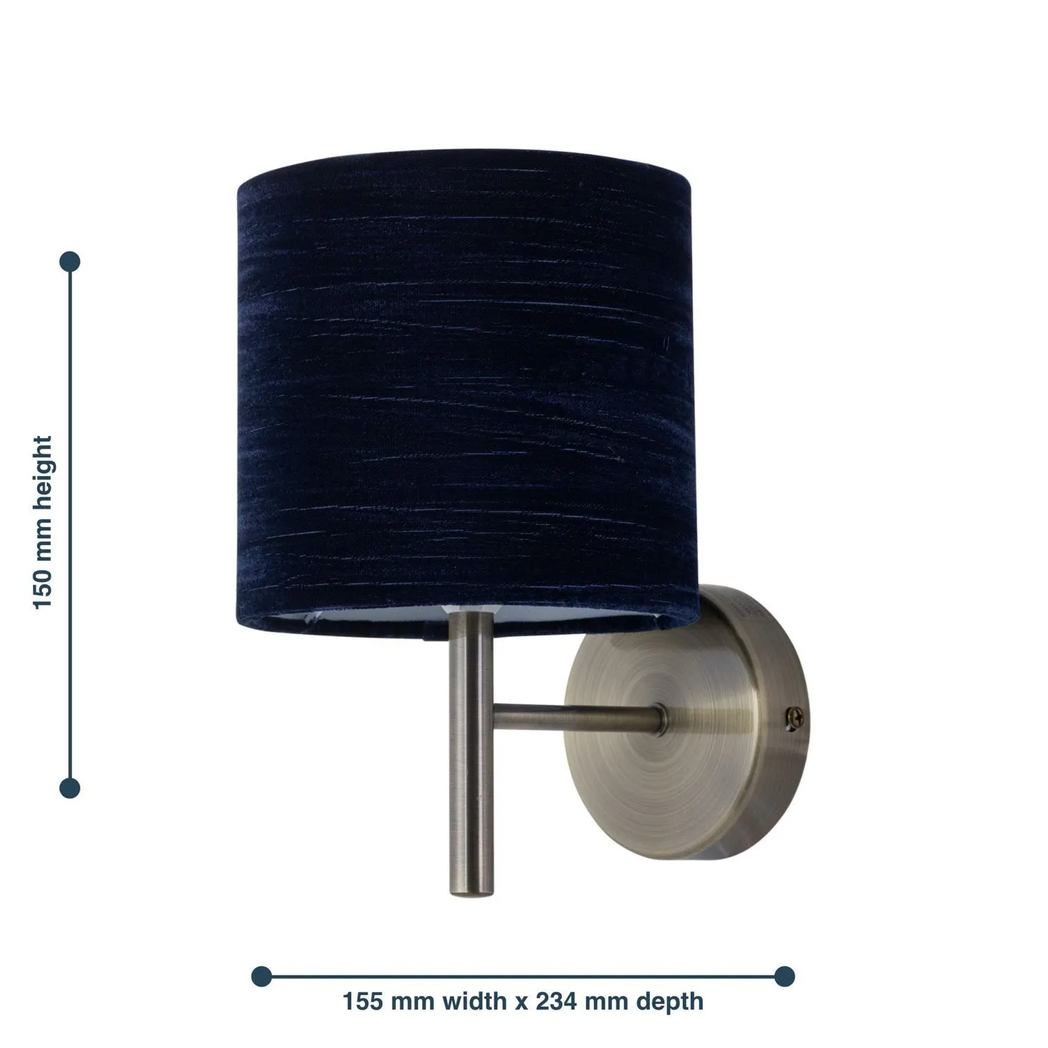 First Choice Lighting Brea - Antique Brass Wall Light with Navy Blue Crushed Velvet Shade in Gold 5