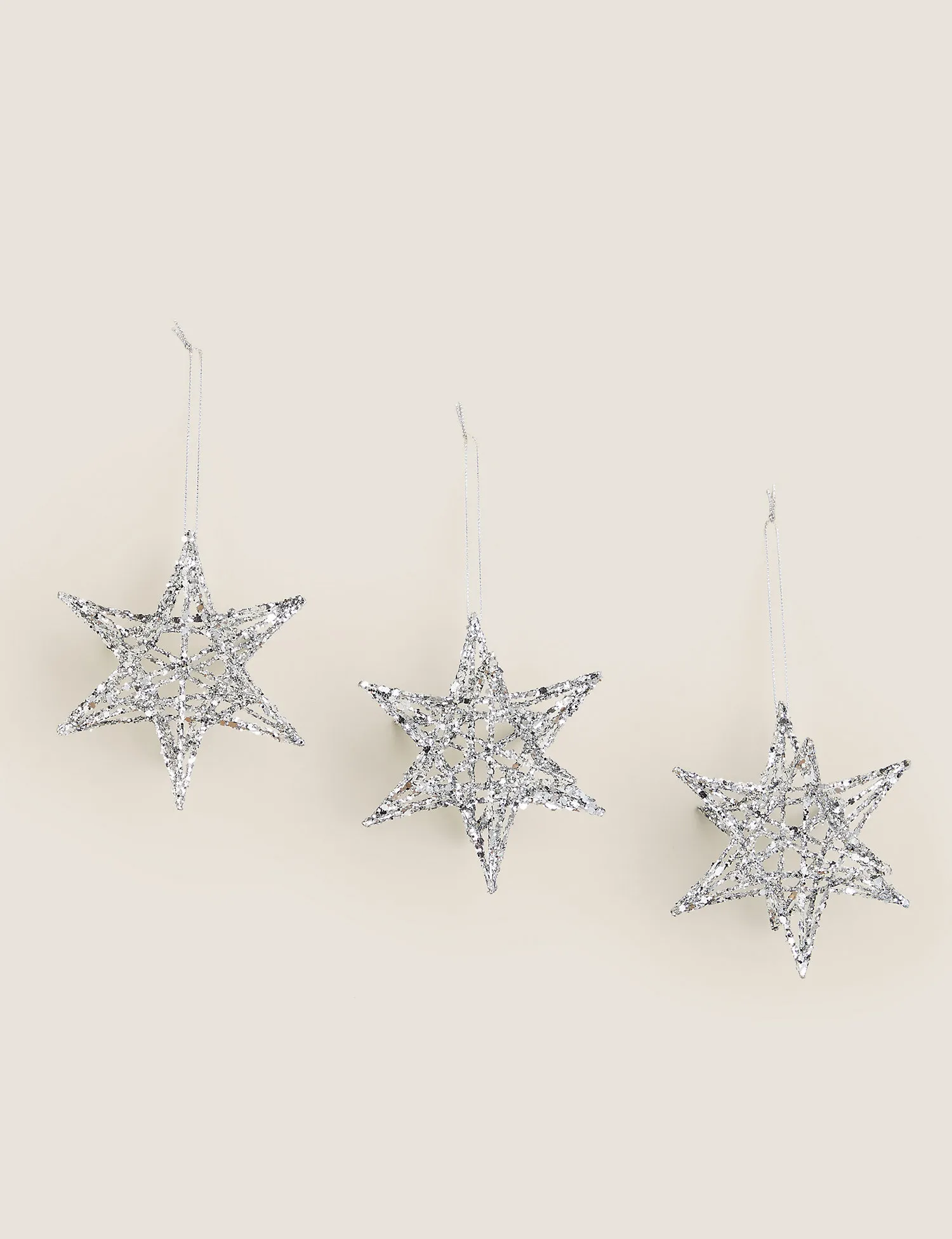 M&S 3 Pack Glitter Wire Star Tree Decorations