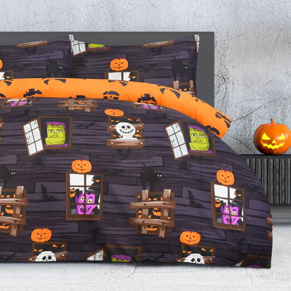 Smart Living Luxury Soft Reversible Haunted House Duvet Cover & Pillowcases in Charcoal 6