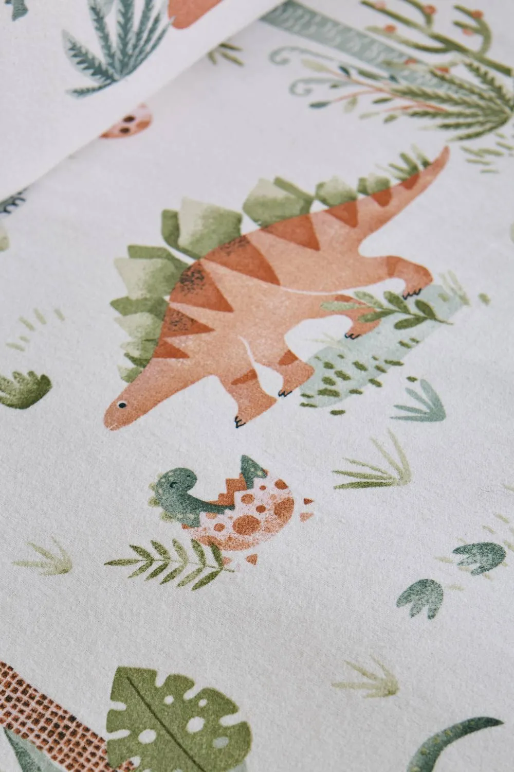 Catherine Lansfield 'Brushed Sleepy Saurus Dino' Cotton Fitted Sheet in Cream 2