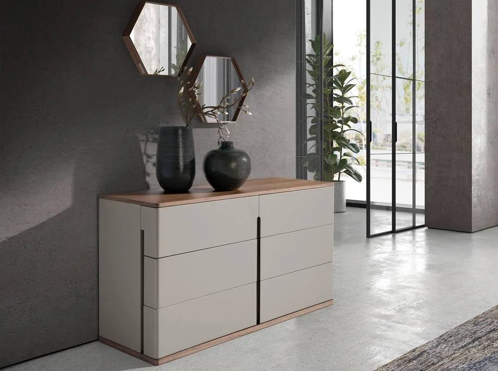 Angel Cerda 6-Drawer Grey MDF Chest with Walnut Veneer 6