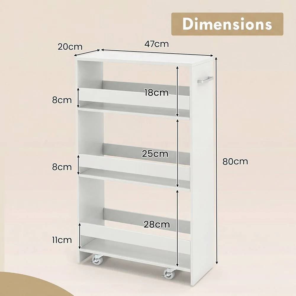 Costway 4 Tier Rolling Storage Cart 20 cm Slim Kitchen Trolley in White 2