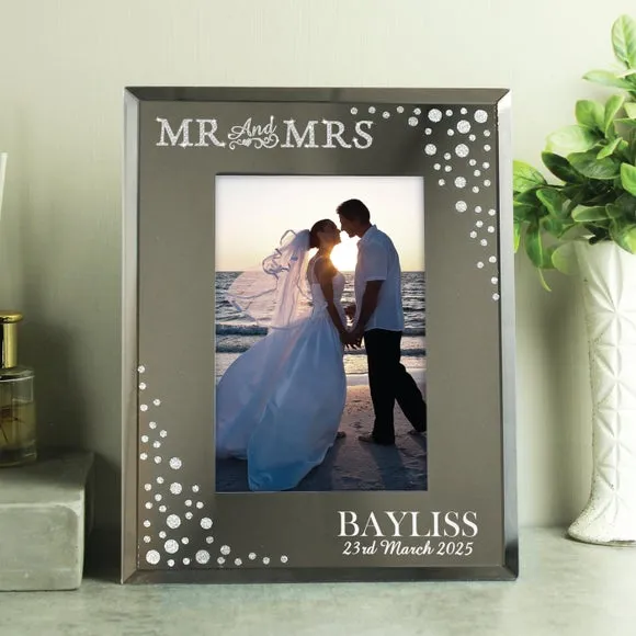 Personalised Mr and Mrs Diamante Glass Photo Frame 3