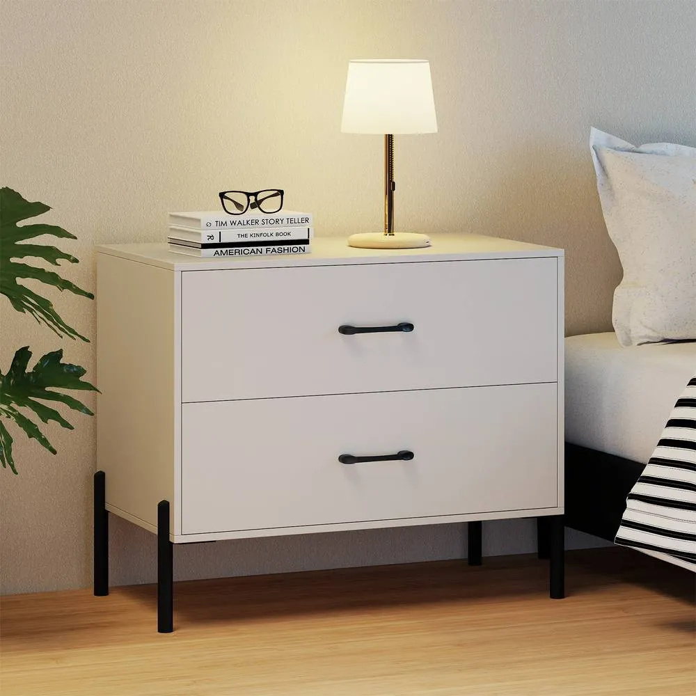 Costway 2 Drawers Dresser Nightstand with 2 Removable Drawers-White in White 5