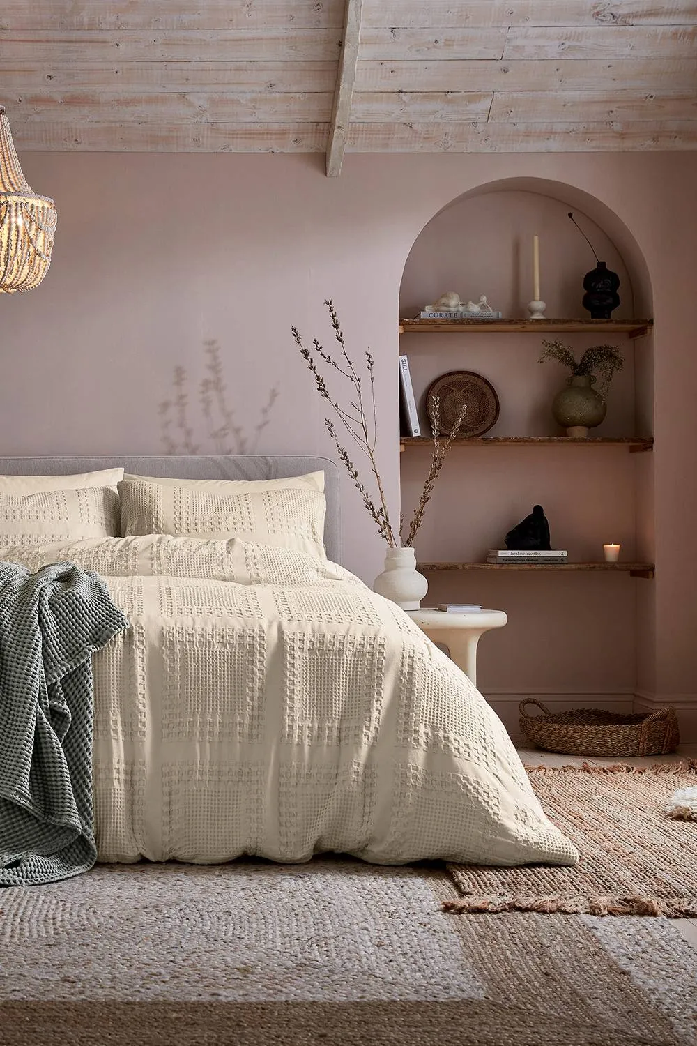 Abigail Ahern x Murmur 'Maeve Waffle' Cotton Duvet Cover Set in Cream