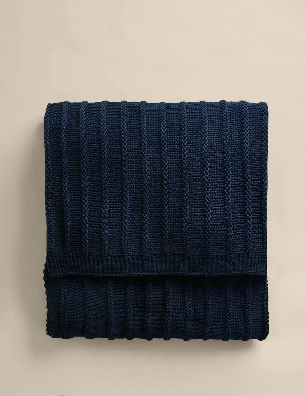 M&S Ribbed Knitted Throw Navy