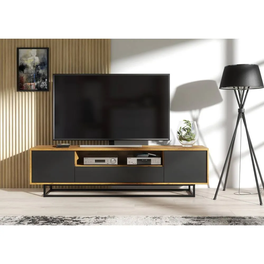 Creative Furniture Rift Loft TV Unit 200cm - Dark Oak & Black 2