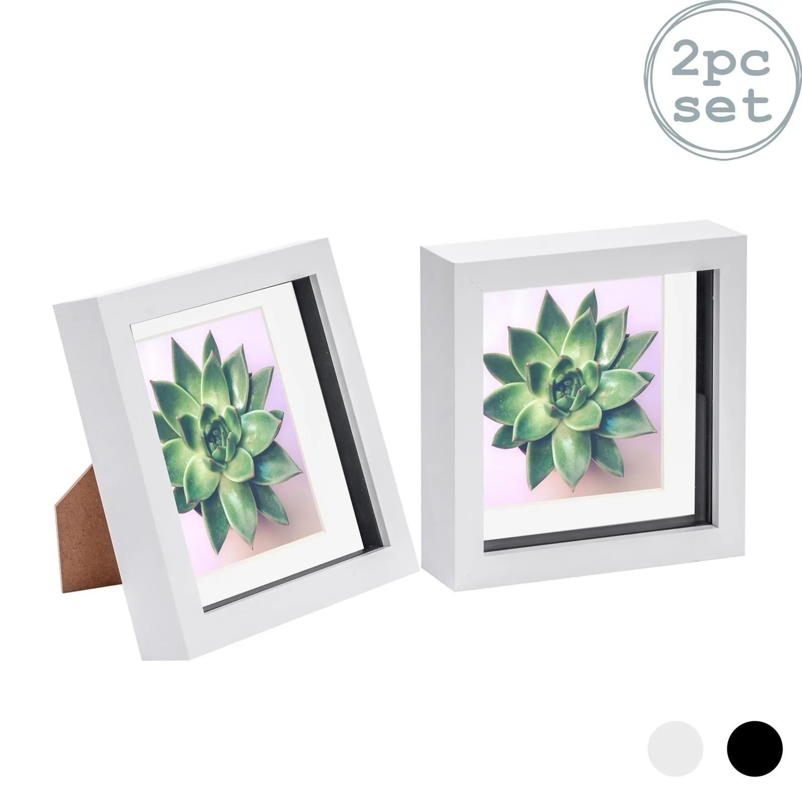 Nicola Spring 3D Box Photo Frames - 6 x 6" with 4 x 4" Mount - Ivory Mount - Pack of 2 in White
