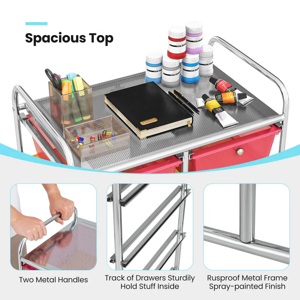 Costway 10 Drawers Storage Trolley Mobile Rolling Utility Cart Home Office Organizer 4
