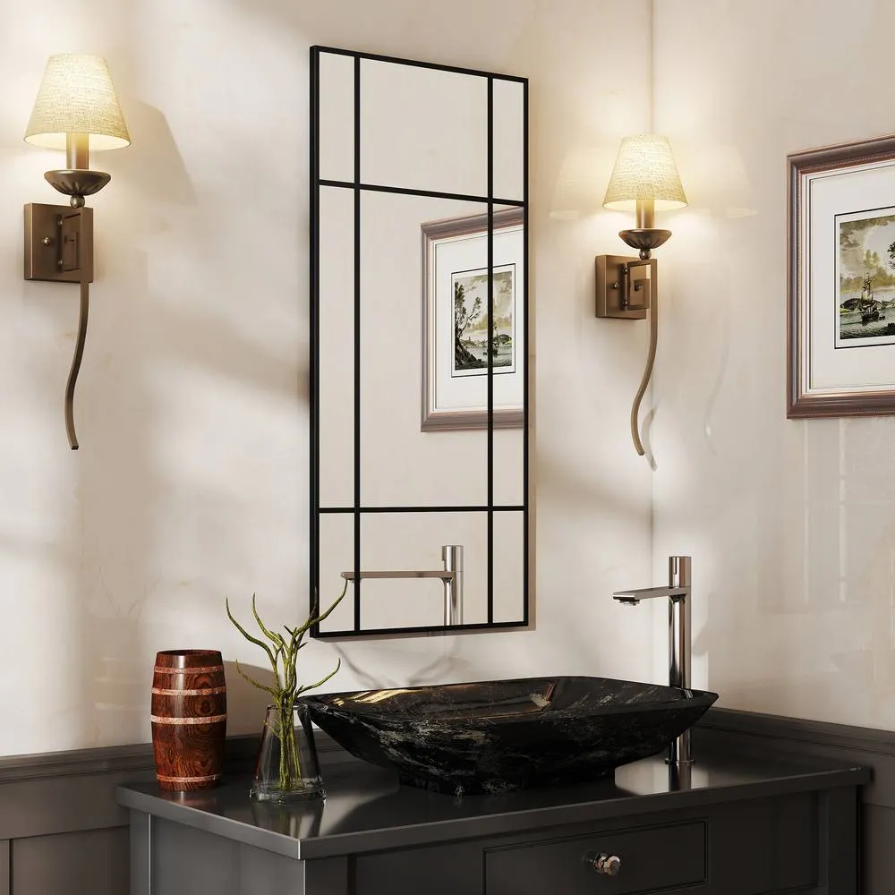 HOMCOM Window Style Vanity Mirror 110 x 50cm Hanging Wall Mirror Black