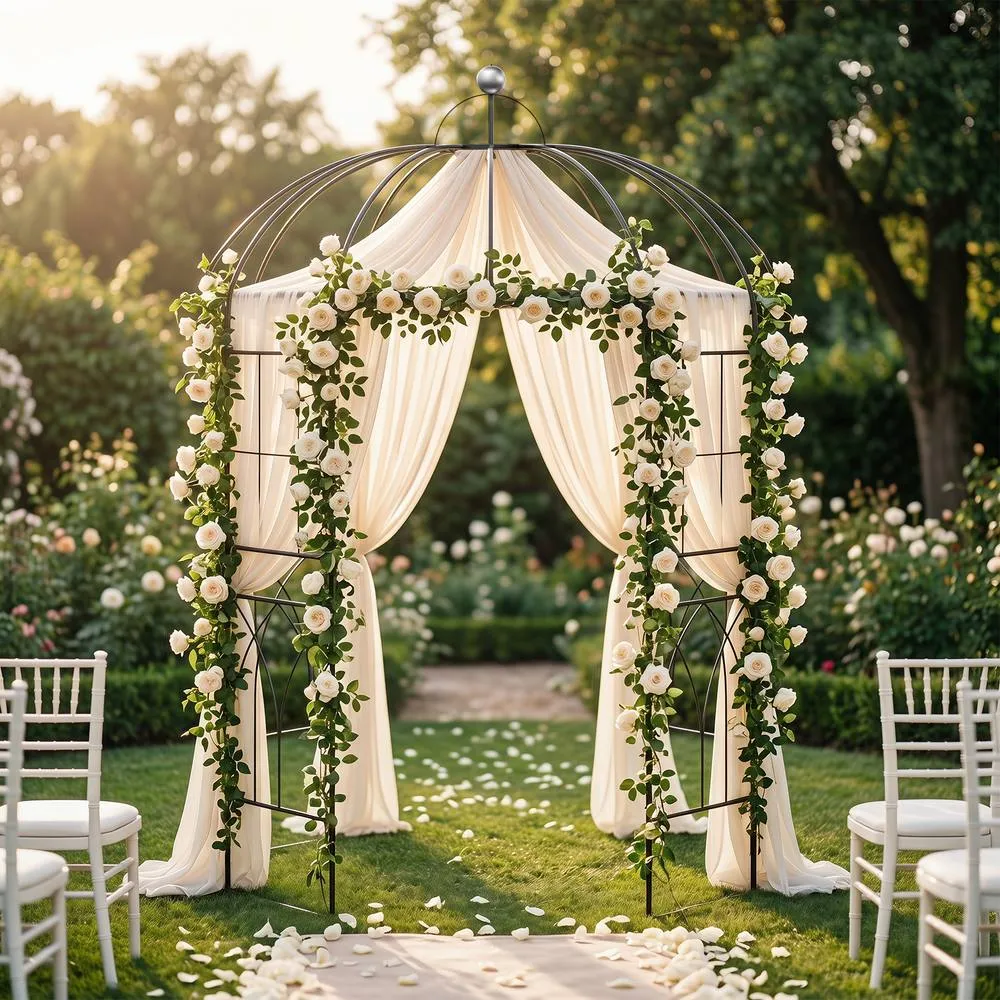 Costway Birdcage Gazebo Pergola 203x203x296cm Garden Pavilion Arch Arbour in Black 4