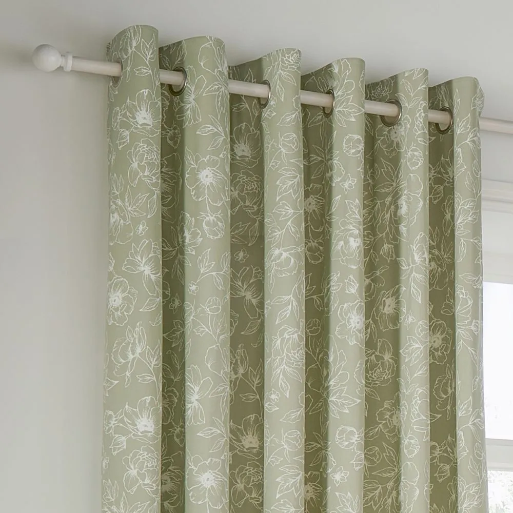 Wylder Bella Floral 100% Cotton Eyelet Curtain Pair in Green 3