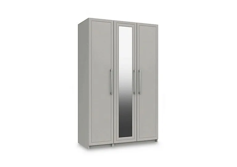 Bexley 3 Door Wardrobe with Mirror Door and Interior Lighting - Light Grey Gloss