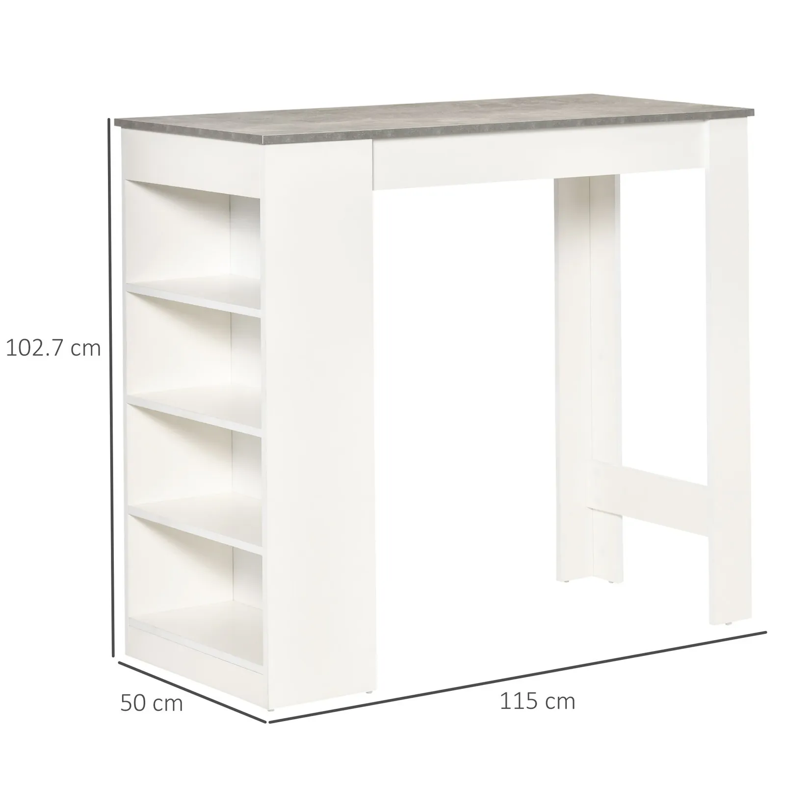 HOMCOM Table Kitchen Dining Table w/ 3-Tier Storage Shelf Living Room in Grey 3