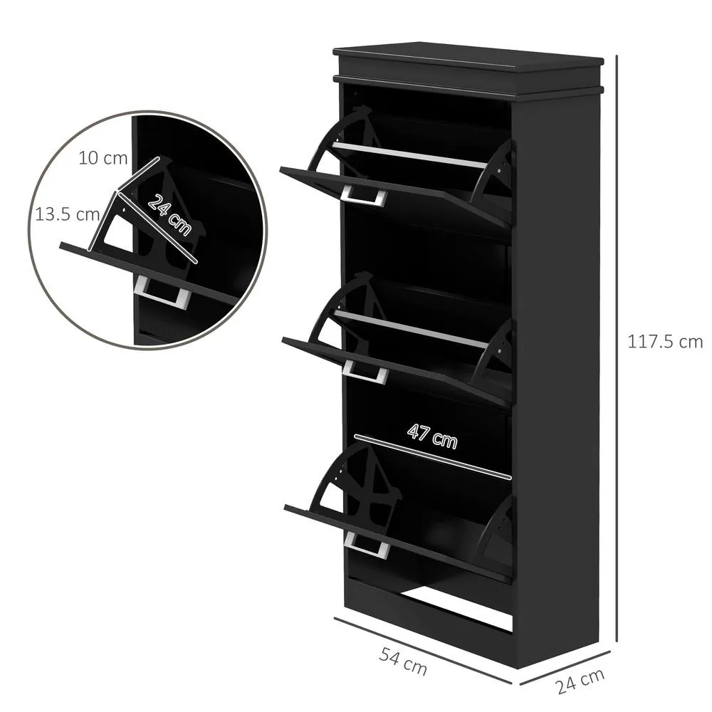 HOMCOM Slim Shoe Storage Cabinet with 3 Flip Drawers for Entryway, Black 3