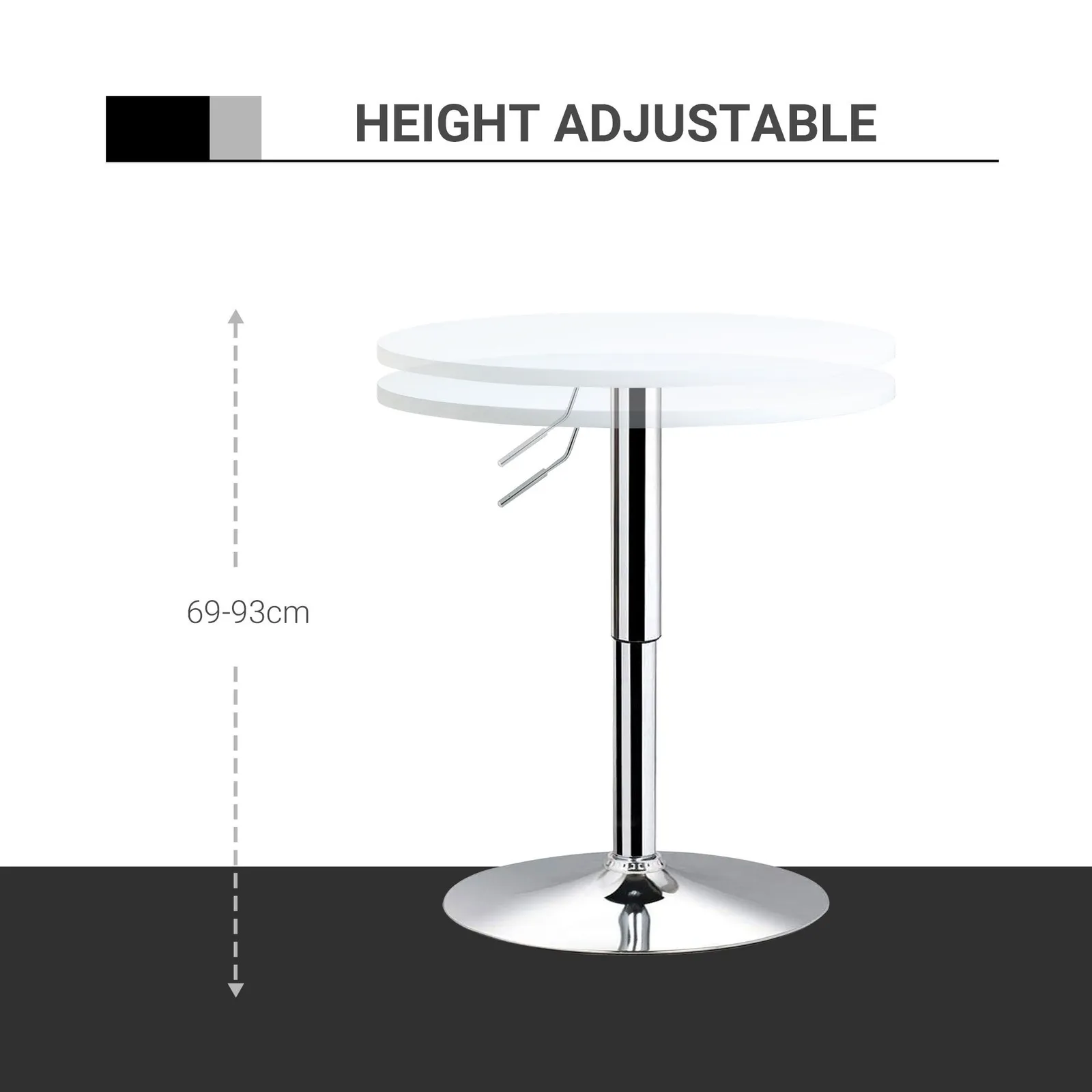 HOMCOM 60cm Adjustable Height Round Bar Table with Swivel Top White 4
