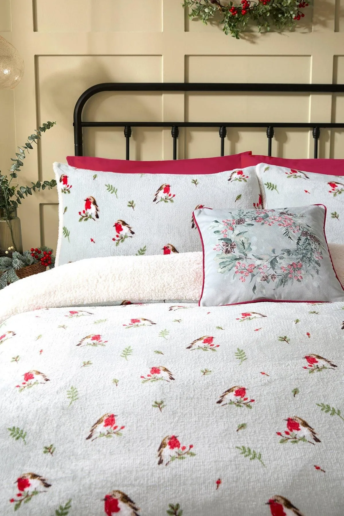 Dreams & Drapes 'Winter Robin' Plush Duvet Cover Set in Duck Egg Blue 2