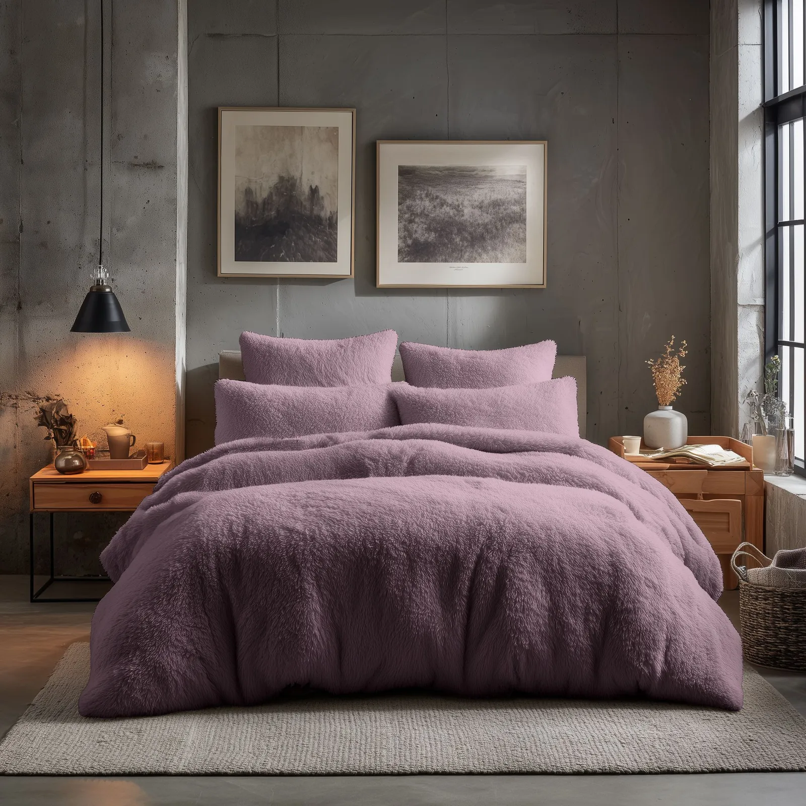 Snug City Teddy Bear Fleece Soft Cosy Duvet Cover + Pillow Case Set in Pink