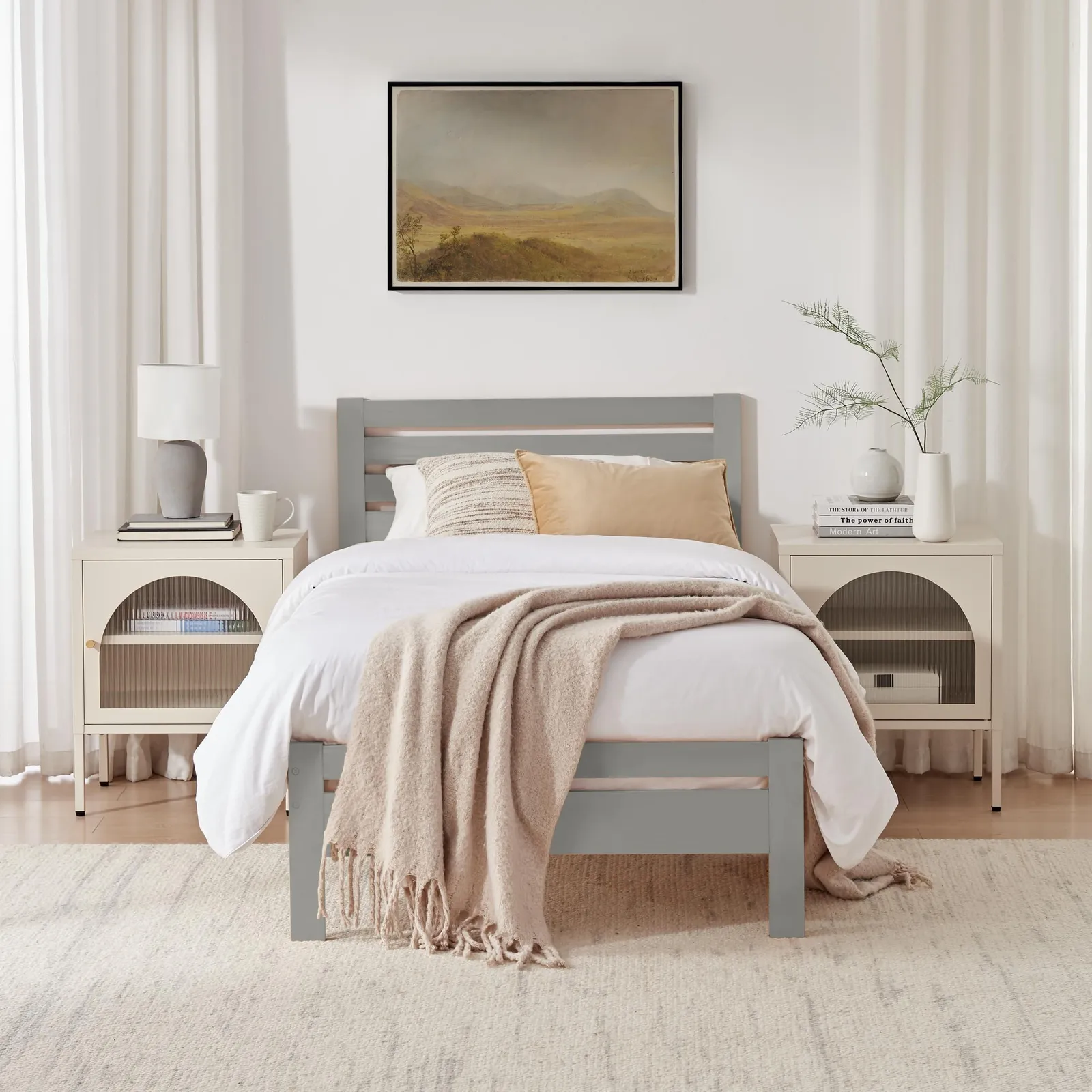 FurnitureboxUK Declan Solid Pine Single Bed Frame in Light Grey 2