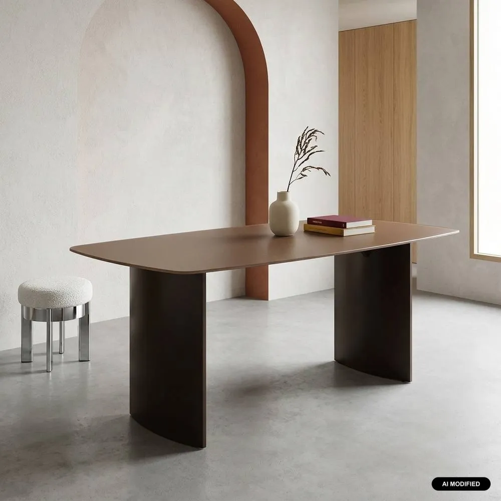 sweeek Dining table with tempered glass top, sandblasted finish, seats 8 in Brown