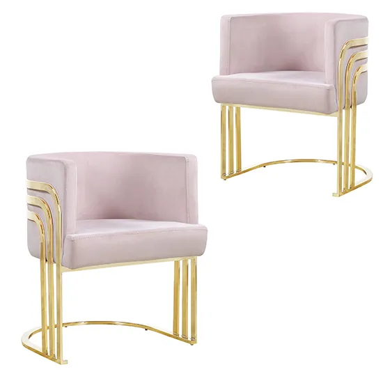 Lula Pink Velvet Dining Chairs In Pair With Gold Legs