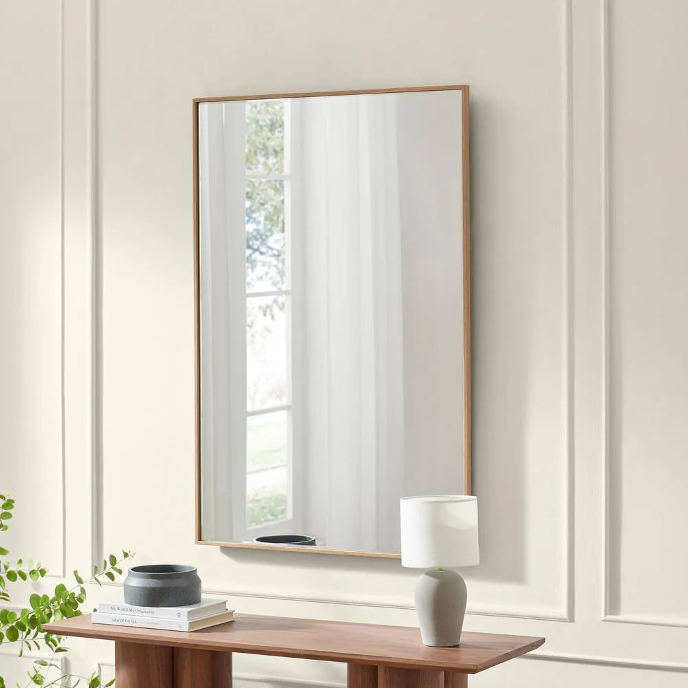 FurnitureboxUK Inga Oak Wood Long Rectangle 120x80cm Wall Mirror in Light Brown