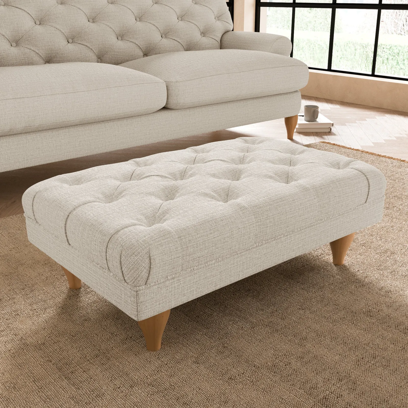 Warwick Slub Cotton Blend Footstool Cream